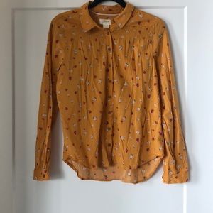 MAEVE ANTHROPOLOGIE GOLD FLORAL BUTTON-UP
